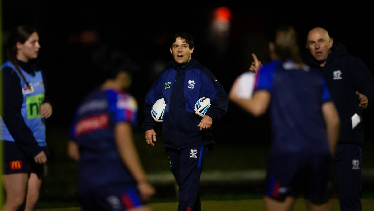 Griffiths coaching Newcastle's NRLW side. Picture by Marina Neil