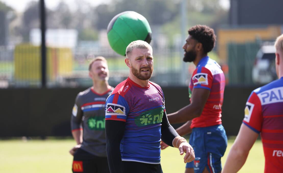 Newcastle Knights halfback Jackson Hastings at training on Wednesday. Picture by Peter Lorimer 