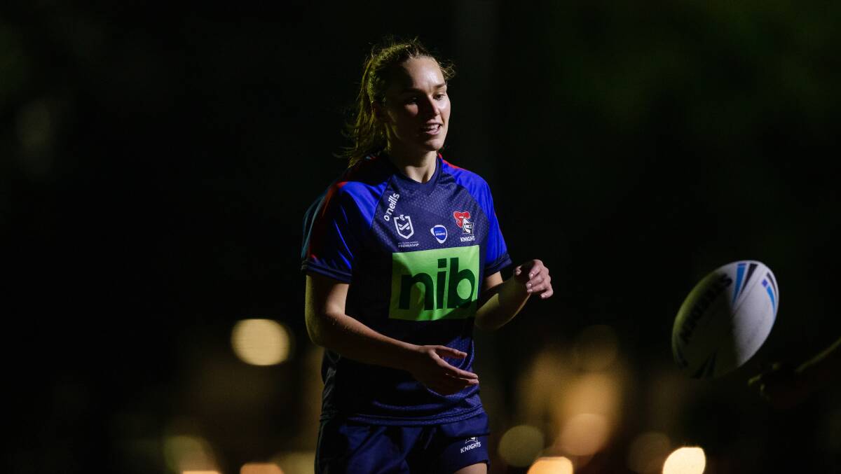 BACK AGAIN: Newcastle Knights playmaker Kirra Dibb at training on Tuesday night. The NRLW side has a five-week preseason. Picture: Marina Neil