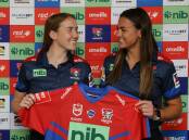 CHANGE UP: Tamika Upton and Millie Boyle have joined the Knights from the Broncos. Picture: Jonathan Carroll 