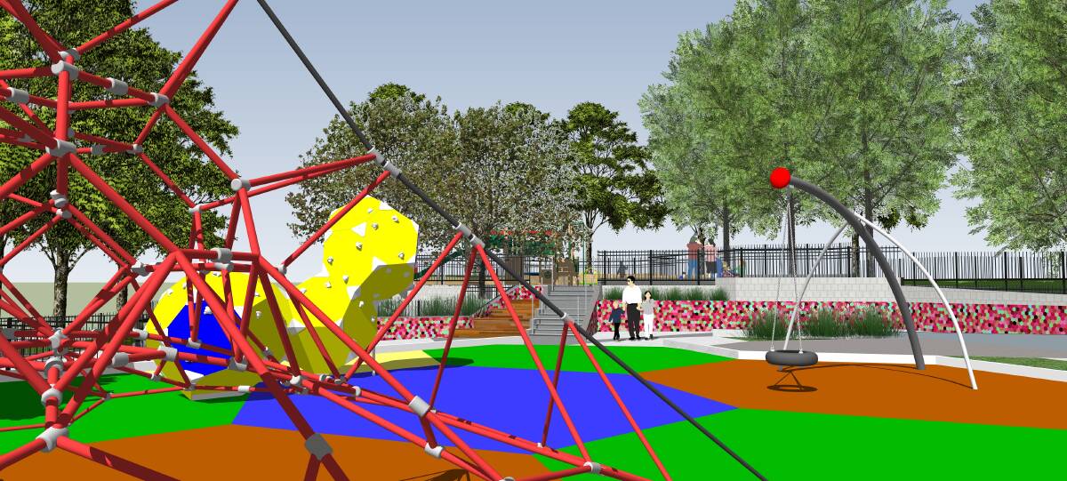PLAYTIME: An artist's impression of the new playground Lake Macquarie City Council is building at Bernie Goodwin Memorial Park in Morisset.