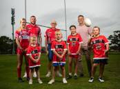 GOING STRONG: At back, David Klemmer, whose three boys play for the club, foundation life member Reg Squires and Paul 'Chief' Harragon, along with juniors Blaire Davidson, DJ Klemmer, Jaxon Klemmer, Piper Leveni and Cooper Klemmer. Picture: Simon McCarthy 
