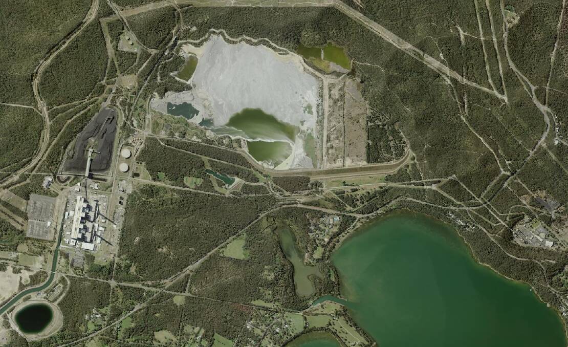 CONCERNS: A satellite image of Myuna Bay which shows the ash dam above the sport and recreation centre. 