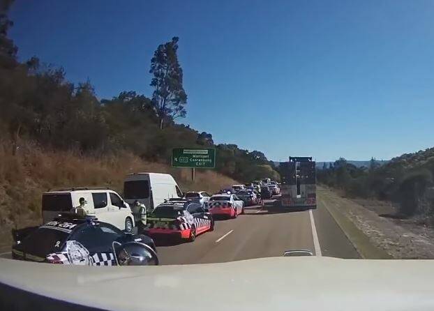 The M1 Motorway checkpoint before the Morisset exit. Image: OurNewcastle Facebook.