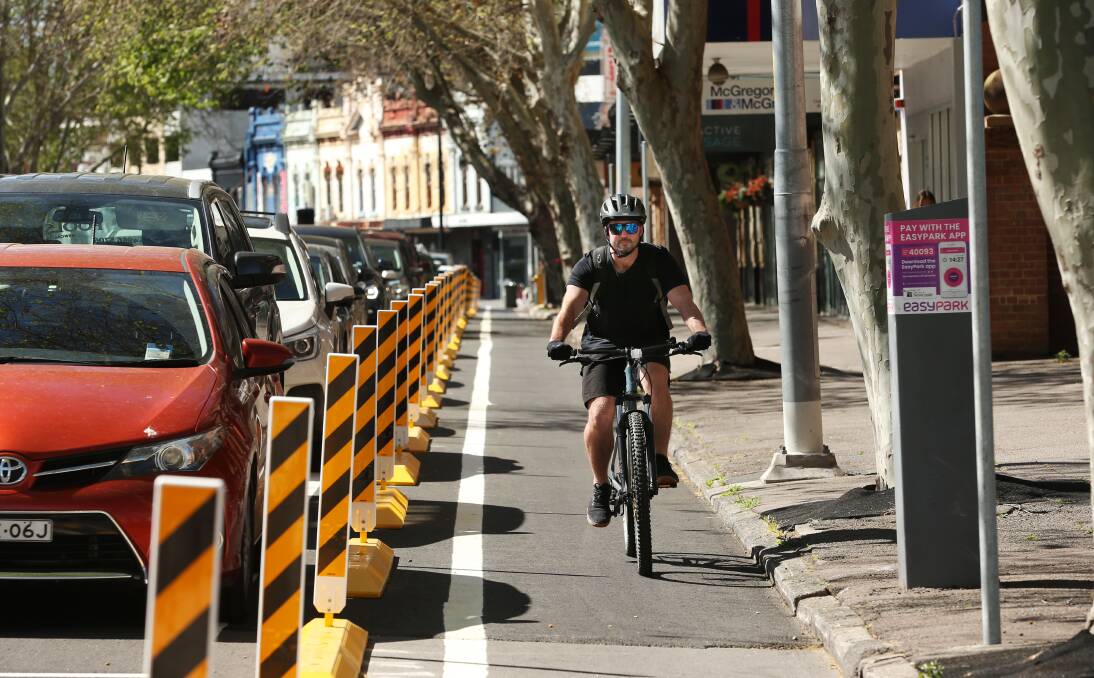 SAFE SPACE: Luke Piontek of Wallsend discovered the new Hunter Street bike lanes during his ride on Friday. Picture: Simone De Peak