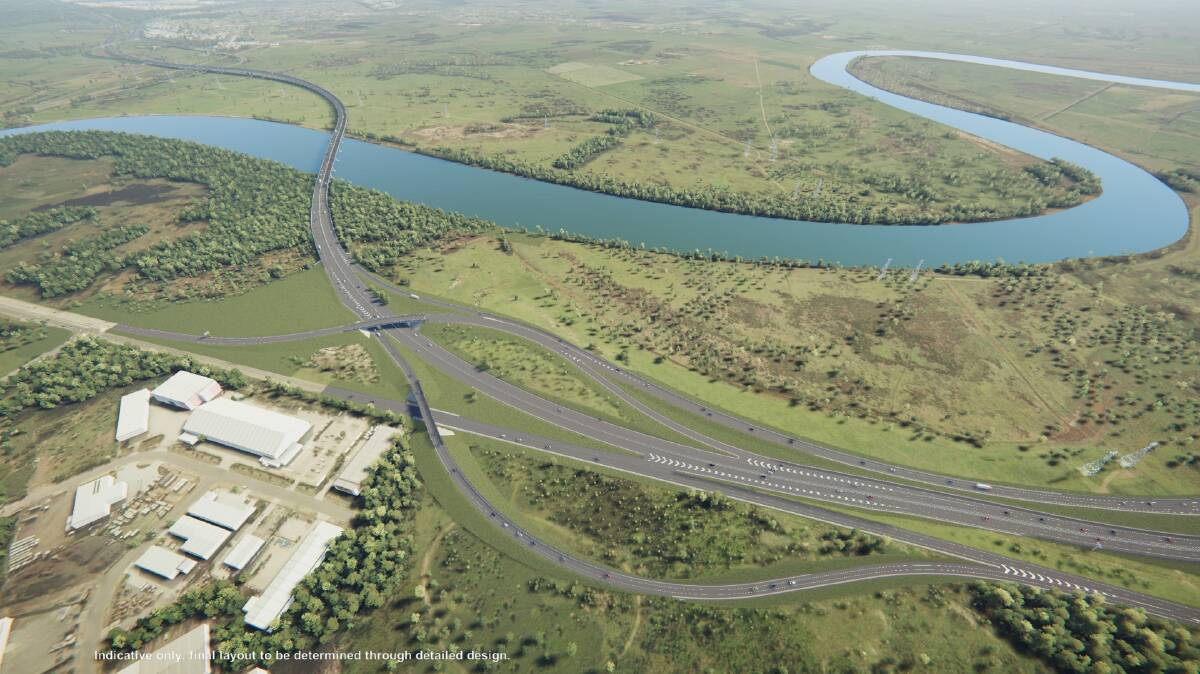 An artist's impression of the highway link crossing the Hunter River. 