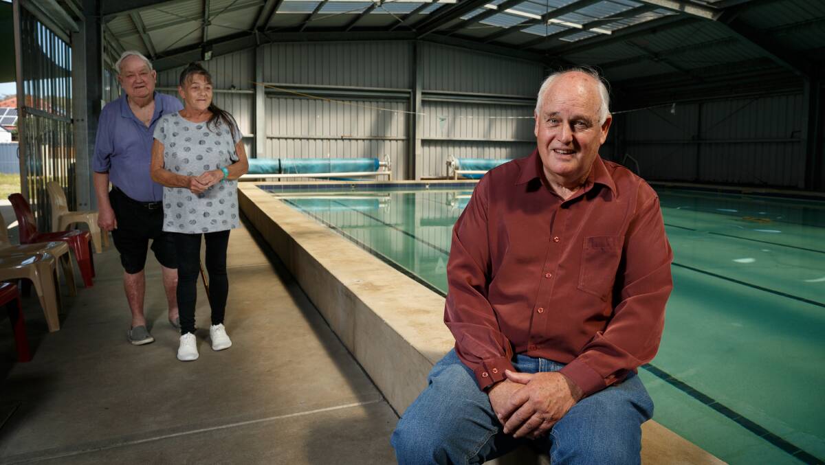 HOPEFUL: Valentine Hydrotherapy Pools secretary John McGrath, right, in the aquatic centre last year. He is hopeful of a council takeover. Picture: Max Mason-Hubers