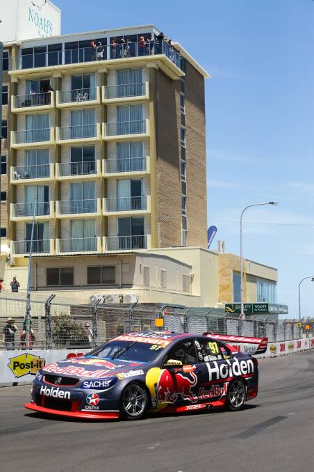 ACTION: A Supercars car in Newcastle East. Picture: Jonathan Carroll