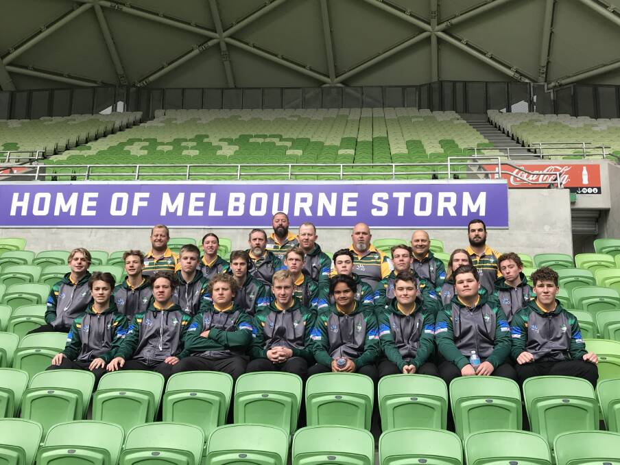 EXPERIENCE: The Hunter Valley Group 21 under-16 representative side at AAMI Park in Melbourne ahead of their match against the Victorian Thunderbolts. It was the third year a Group 21 side has travelled to Melbourne for the match. Picture: Peter Emery