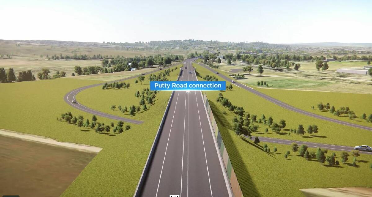 PLANS: A screenshot of the bypass visualisation video, showing the Putty Road interchange. 