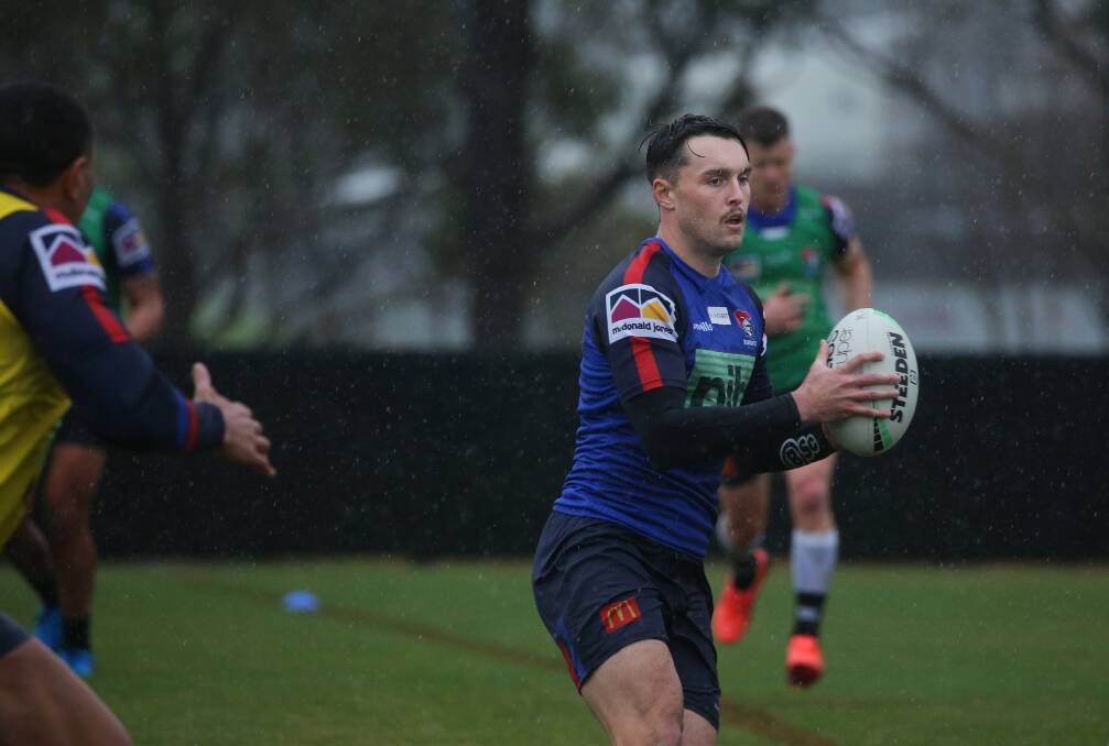 COMMITTED: Tex Hoy at Knights training last week. Picture: Simone De Peak