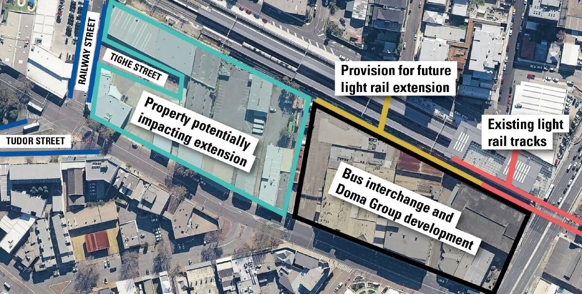 LOCATION: Provision for an extend light rail has been made within the Doma Group development site, which includes the bus interchange, but not any further west. Many lots in the area are ripe for redevelopment. Picture: SIX Maps 