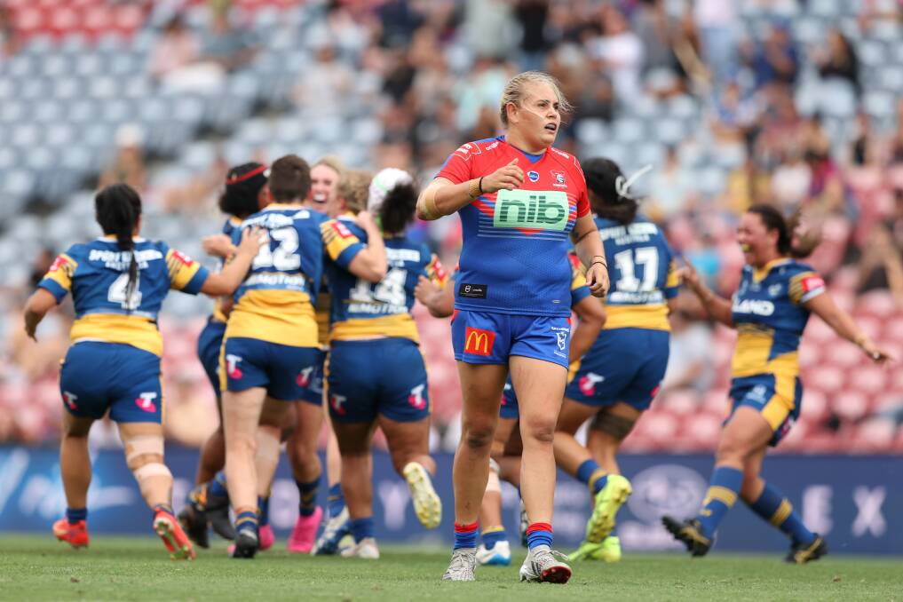 STILL OUT: Star prop Caitlan Johnston during the Knights' first round loss to the Parramatta Eels. The Indigenous All Stars captain, Johnston is a huge out for the Knights as they look to keep their season alive this weekend against the Roosters. Picture: Getty Images 