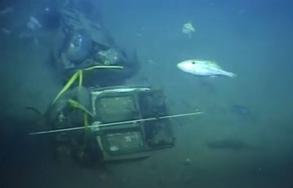RECOVERY: Mobility scooters on the seafloor as seen from the camera on a remotely operated underwater vehicle. 