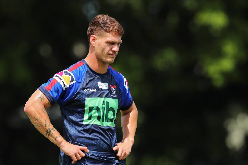 SEASON FOCUS: Kalyn Ponga, who will miss the NRL All Stars match, at Knights training. Picture: Max Mason-Hubers 