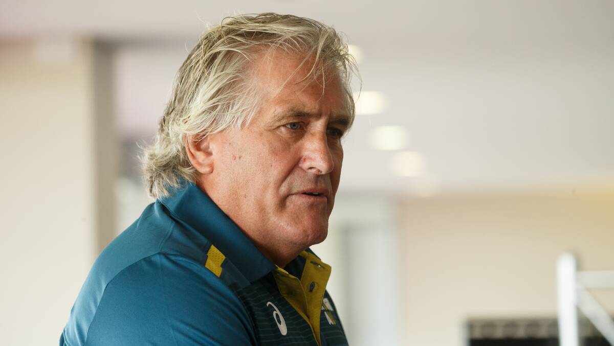 EXCITED: Rugby Australia director of rugby Scott Johnson speaking at media conference on Friday. 