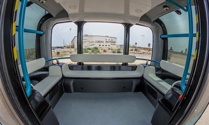 ON BOARD: The interior of a driverless bus used in America.