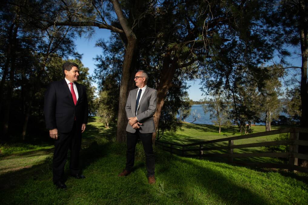 CONFIRMED: Acting Sports Minister Geoff Lee and Lake Macquarie MP Greg Piper at Eraring on Tuesday. Picture: Marina Neil