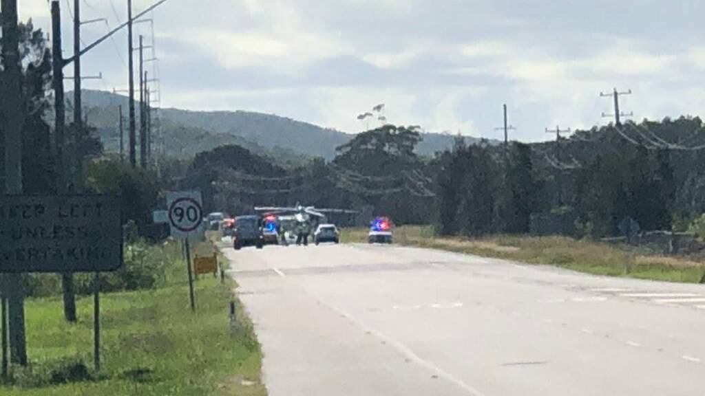 A helicopter landed near the crash scene. Picture: Facebook/Johnny Keane