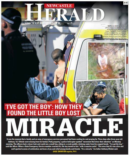 The front page of Tuesday's Newcastle Herald. 