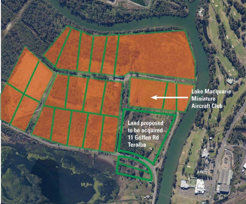 DEAL: The Griffen Road land council is set to acquire adjoining property it owns, shown in orange, near Cockle Creek. The area has been earmarked for a potential sports facility. Lake Macquarie Miniature Aircraft Club leases some land. 