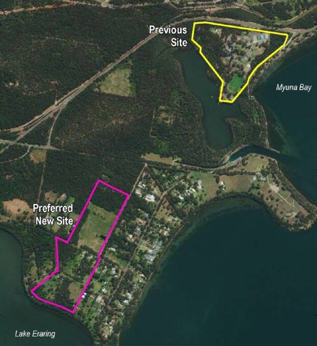 The proposed site, shown in purple, and the old Myuna Bay centre.