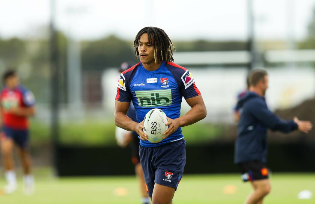 FOCUSED: Dom Young at Knights training. Picture: Jonathan Carroll 