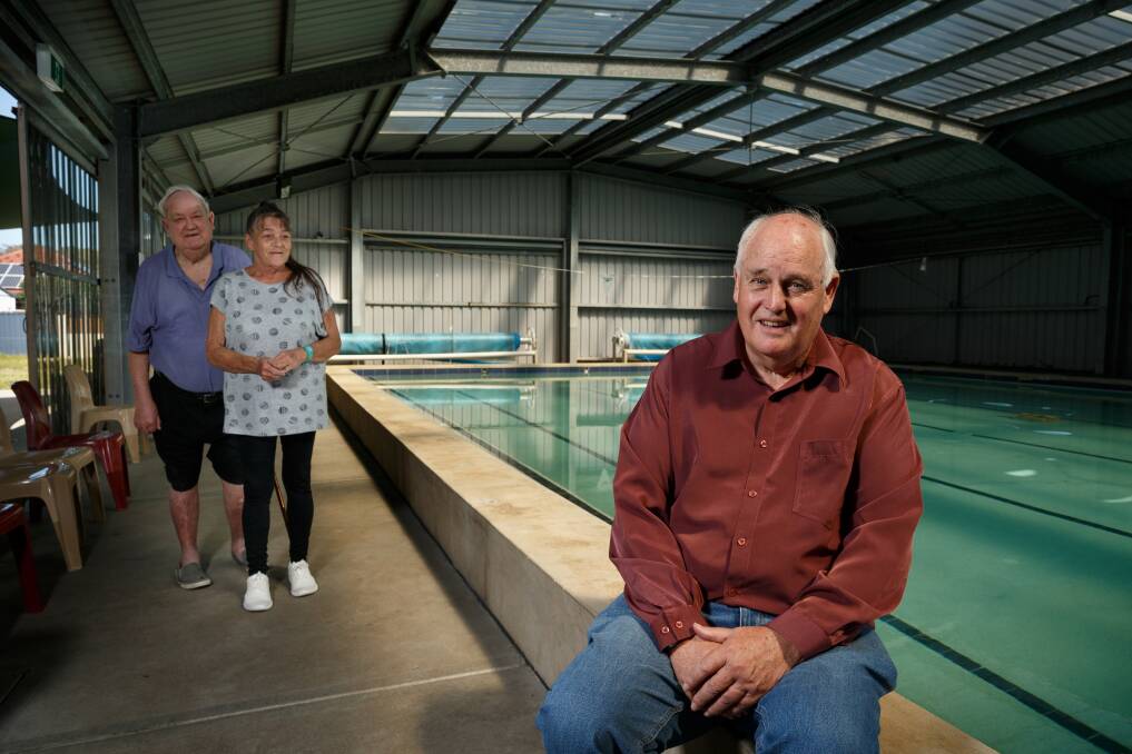 BOOST: Secretary John McGrath, front, with president Jack Baldwin and volunteer Leanne Harvey at Valentine Hydrotherapy Pools. Management want Lake Macquarie council to takeover the facility. Picture: Max Mason-Hubers 