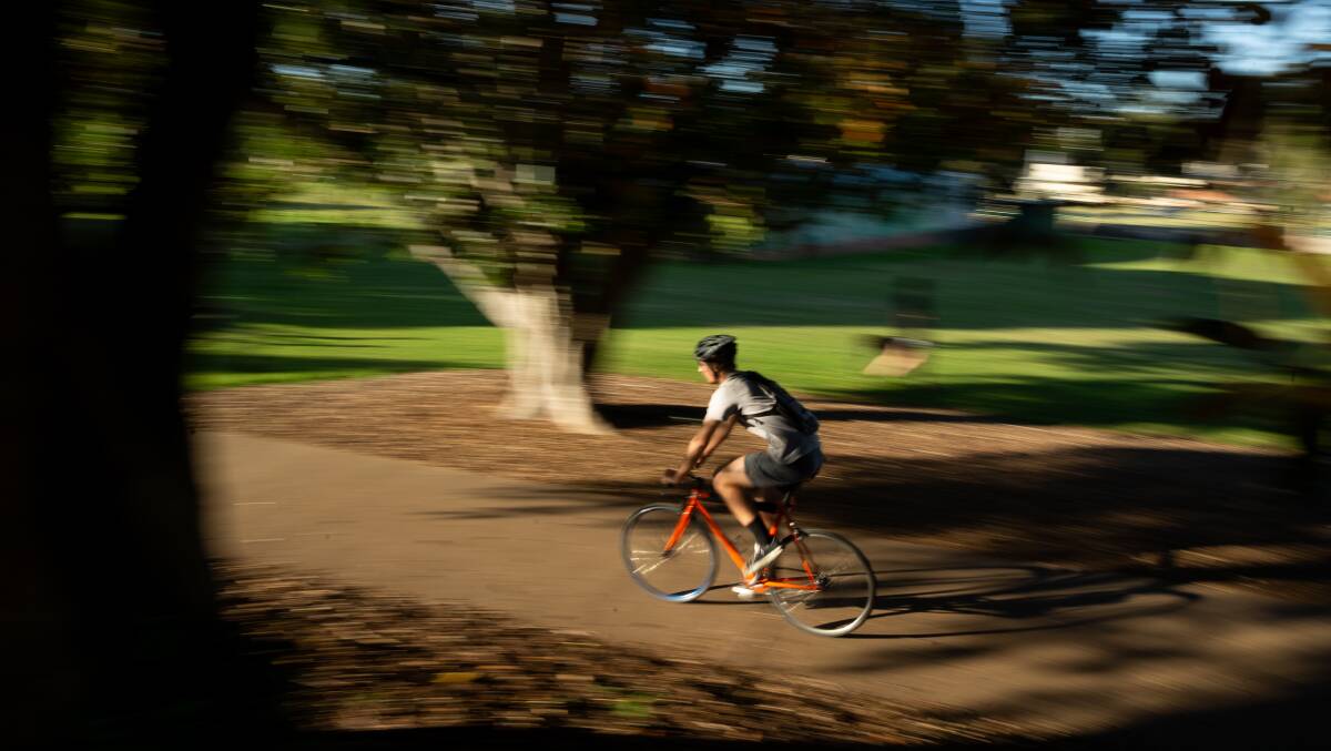  BOOM: A cyclist on a shared path in Lambton Park. Picture: Max Mason-Hubers