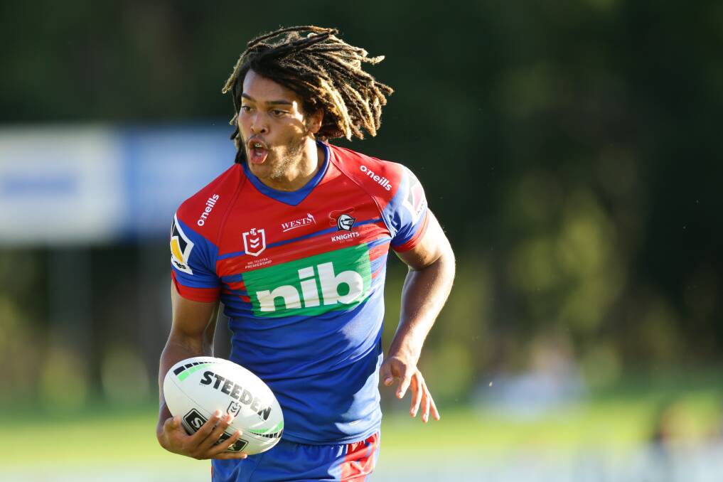 DEVELOPING: Knights winger Dominic Young will start against the Bulldogs on Monday. Picture: Jonathan Carroll 