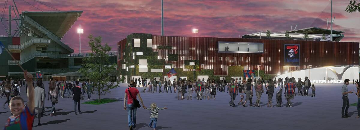 FUTURE: An artists impression of the Newcastle Knights centre of excellence at the southern end of McDonald Jones Stadium. The club also wants to build four training fields at Broadmeadow on part of the 63-hectare site the government is developing an overall plan for.