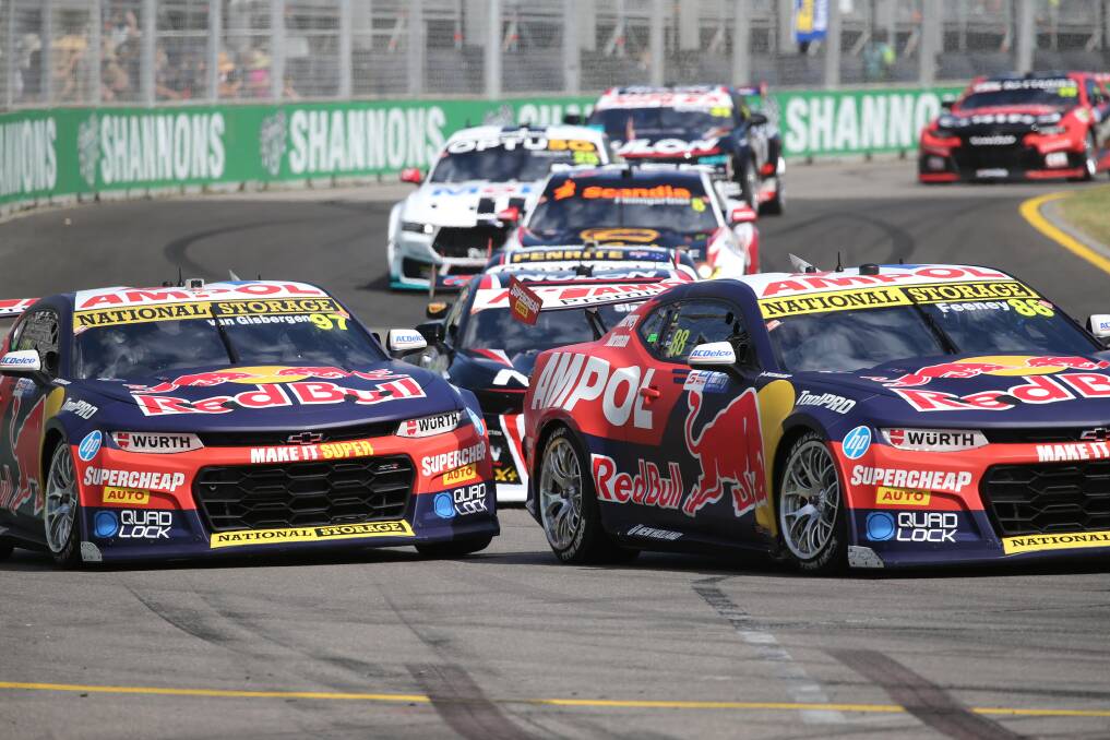 Red Bull Ampol drivers van Gisbergen, left, and Feeney, right. Picture by Peter Lorimer