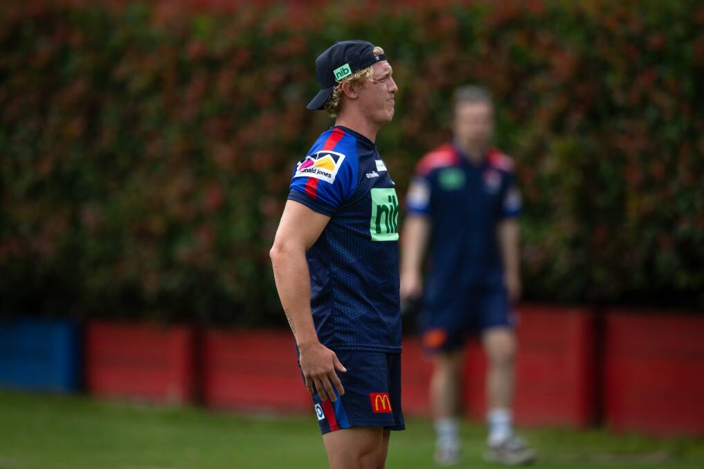 FOCUSED: Phoenix Crossland is locked in a tight battle with Adam Clune to win a spot in the halves alongside Jake Clifford this season. The 21-year-old's versatility could result in coming off the bench and spending time at lock. Picture: Marina Neil 