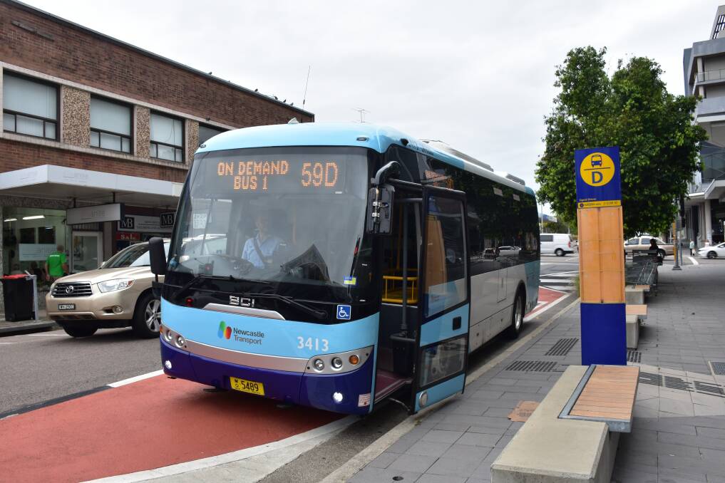ALL ABOARD: A Newcastle Transport on-demand bus. The on-demand operating area will be expanded to Redhead, Belmont and Valentine. Picture: Max McKinney