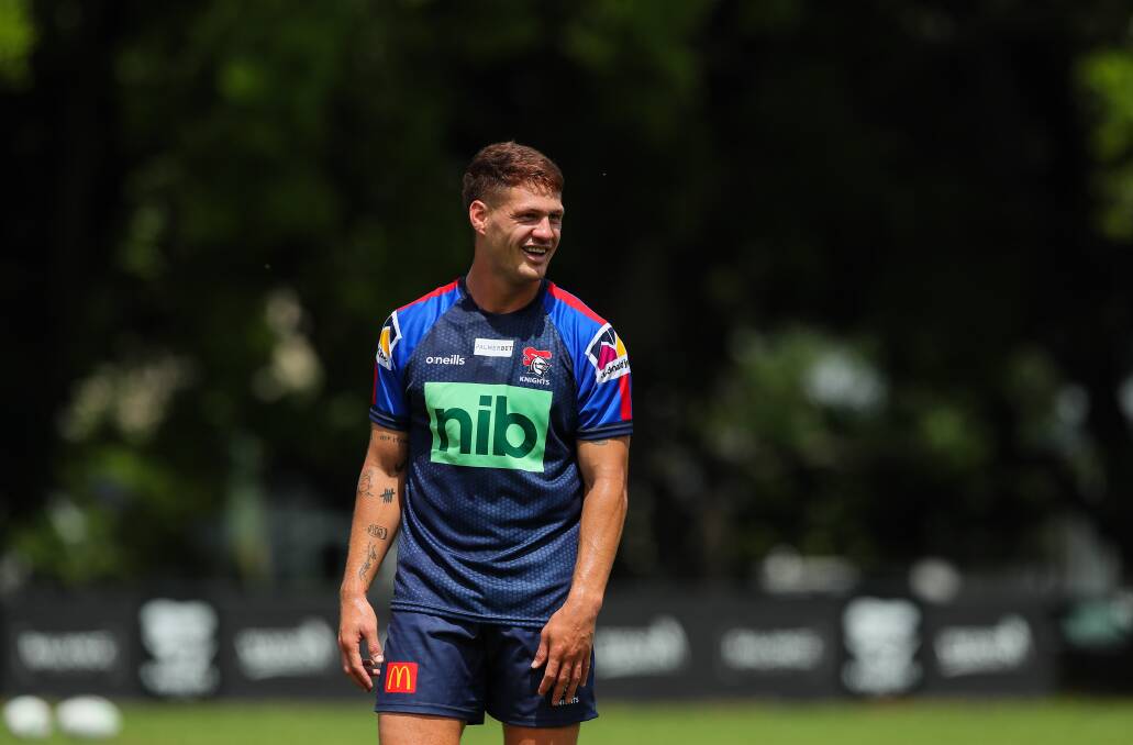 LOVING LIFE: Knights fullback Kalyn Ponga at training. Ponga's father Andre says his son is happy at the club and wants to win a premiership. Picture: Max Mason-Hubers