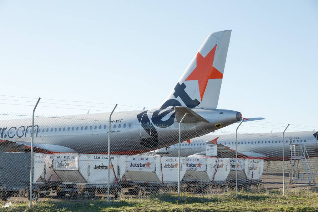 BACK IN THE AIR: A Jetstar flight was the first to arrive from Melbourne. Picture: Max Mason-Hubers