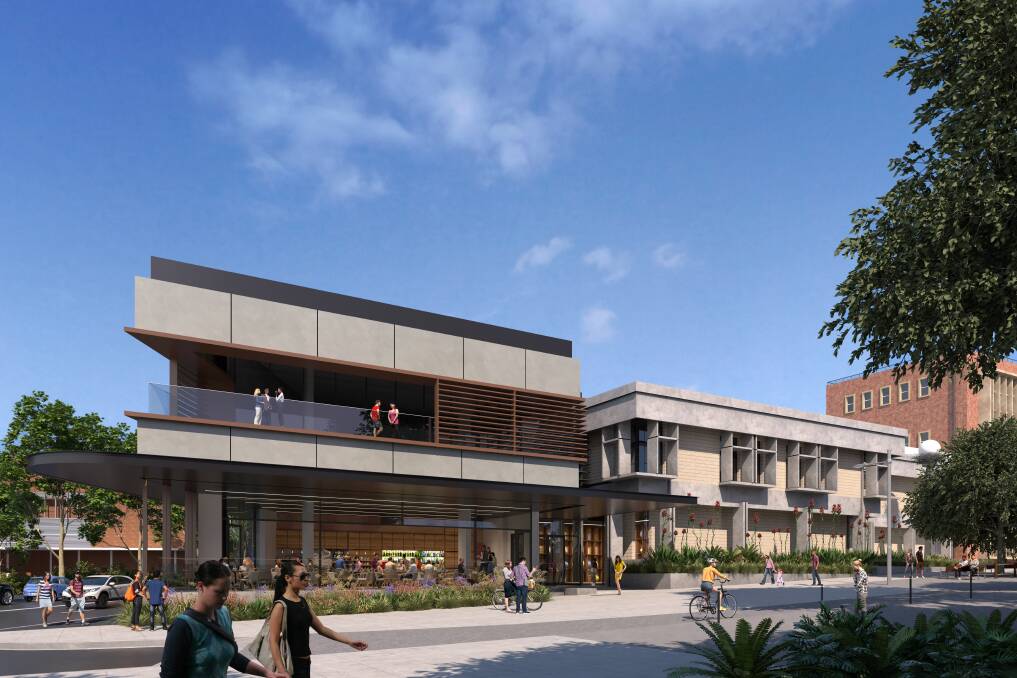 An artist's impression of the expansion, shown left, and the existing building, right. 