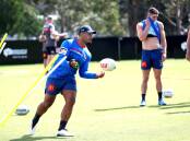 Newcastle Knights winger Greg Marzhew at training on Monday. Picture by Peter Lorimer 
