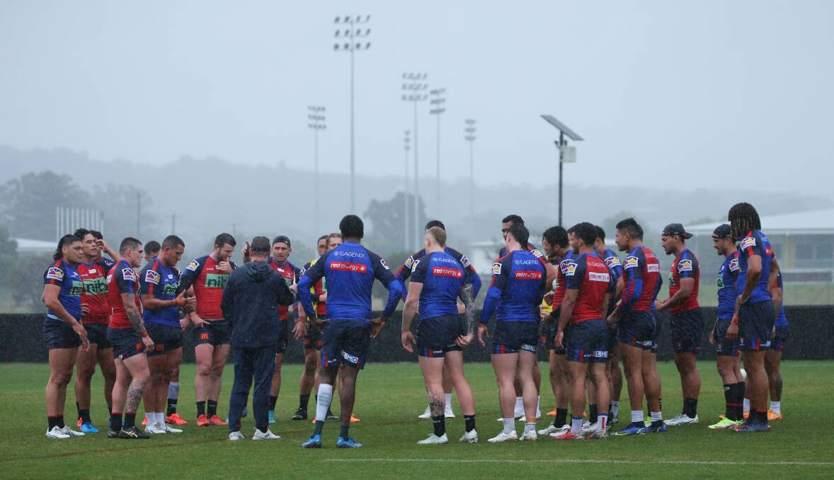 TOGETHER: Knights players at training on Wednesday. Picture: Simone De Peak