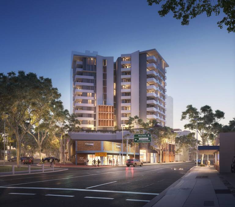 CONCEPT: An artist's impression of the GWH-proposed 15-storey development at 799-805 Hunter Street, a site which runs through to Denison Street. Two similar developments adjacent to the site have already been approved. 