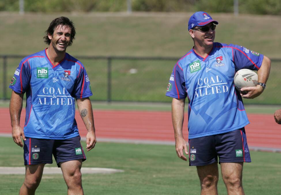 Knights legend Andrew Johns with Hagan in 2006. Picture by Jamie Wicks