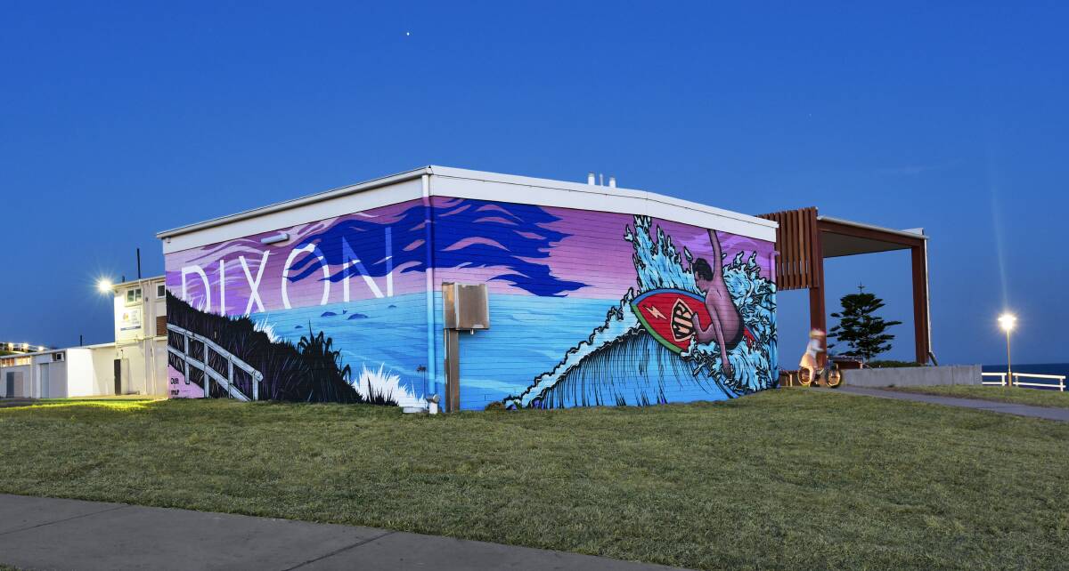 FRESH LOOK: The new mural of four-time world champion surfer Mark Richards on the building at Dixon Park beach which will house the kiosk. Picture: Supplied