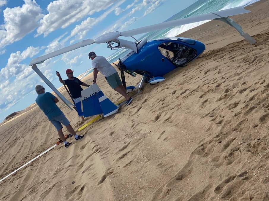 The gyrocopter on Stockton beach. Picture: Facebook