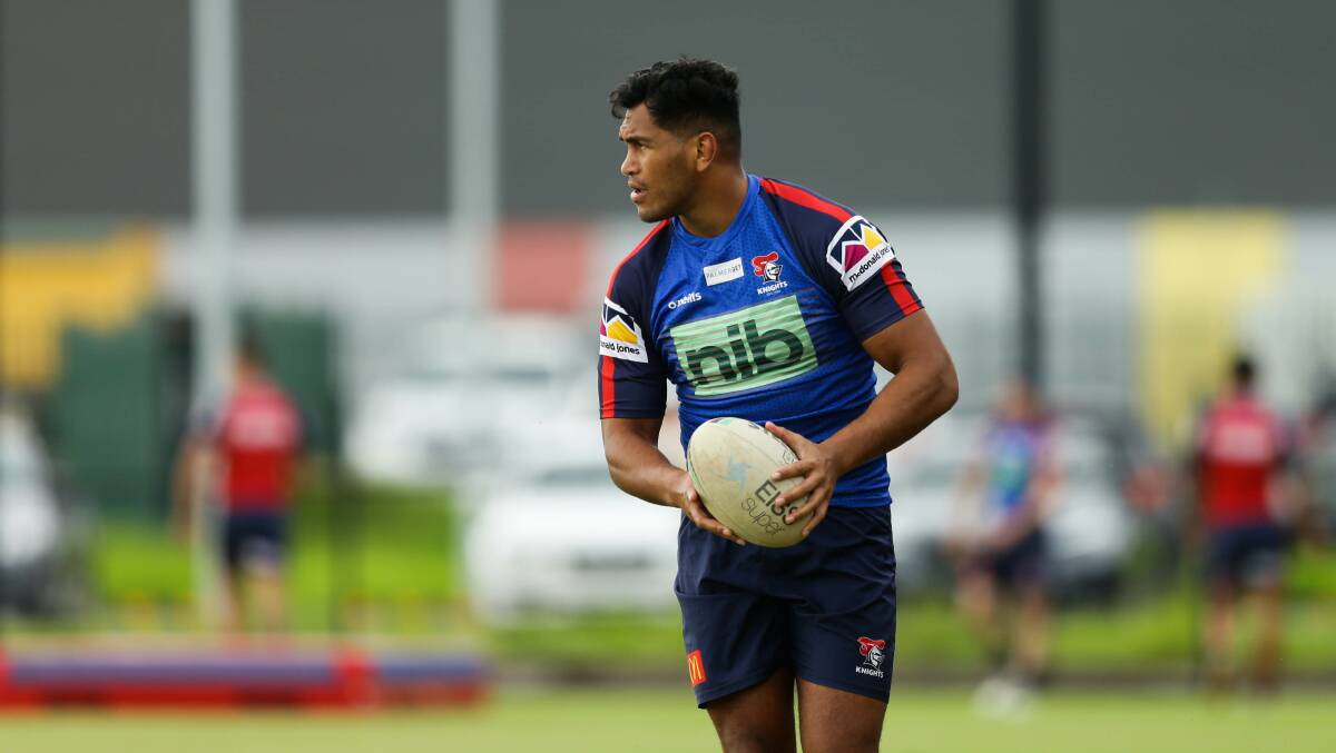 SHORT OF HIS BEST: Knights coach Adam O'Brien is expecting prop Daniel Saifiti, pictured at training on Tuesday, to deliver a big performance against the Cowboys in Townsville on Saturday. Picture: Jonathan Carroll 