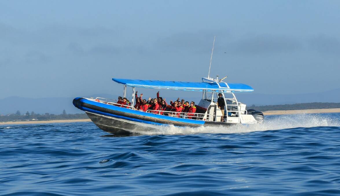 ON THE WATER: CoastXP's 20-seat adventure boat off Lake Macquarie. Picture: Supplied 