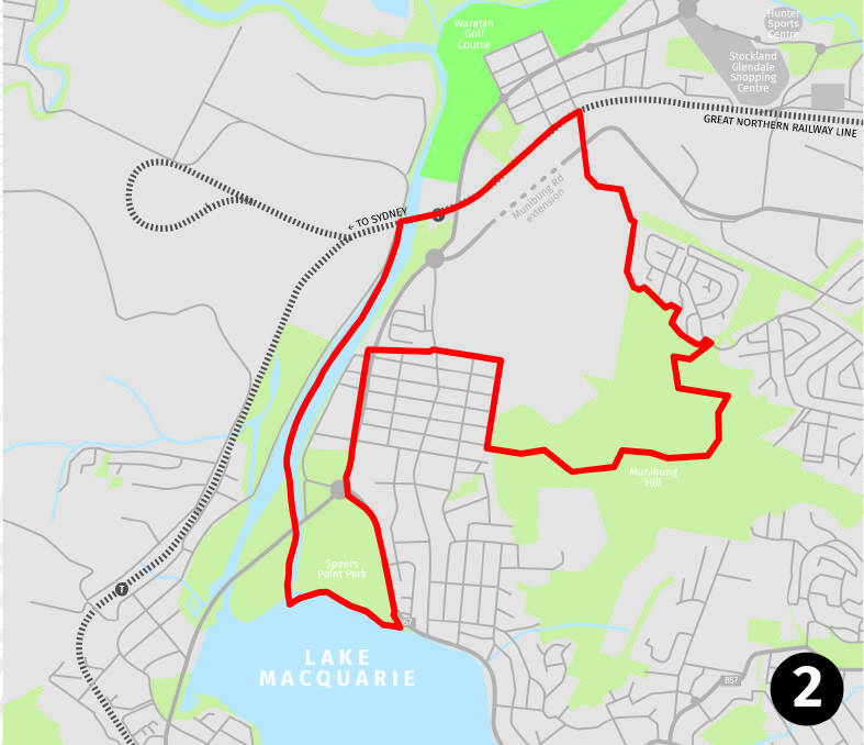 DOWN TO THE LAKE: Option two includes the lakeside Speers Point Park and some residential areas of Boolaroo.
