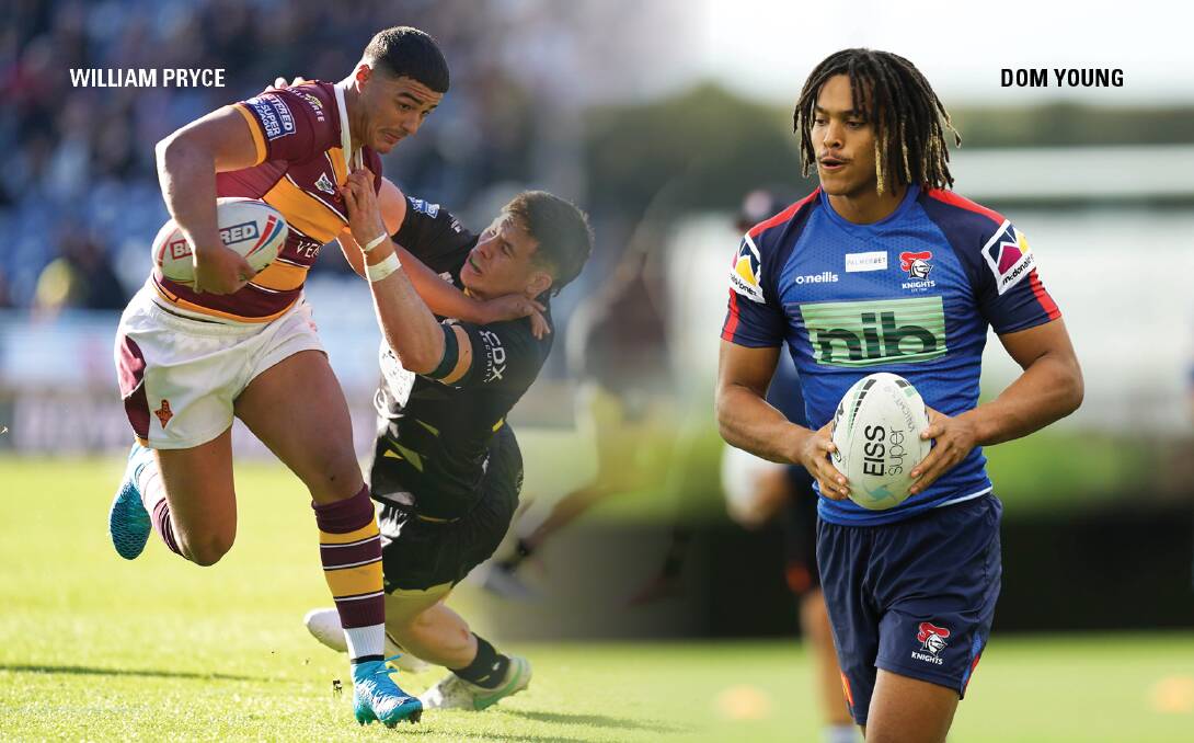 PROSPECT: Huddersfield talent Will Pryce, pictured playing in Super League in March, and Knights winger Dom Young. Pictures: Getty, Jonathan Carroll