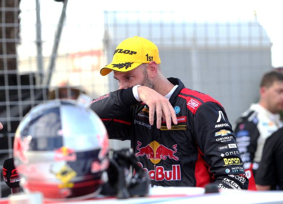 Shane van Gisbergen following his race victory at the Newcastle 500 on Sunday. Picture by Peter Lorimer 