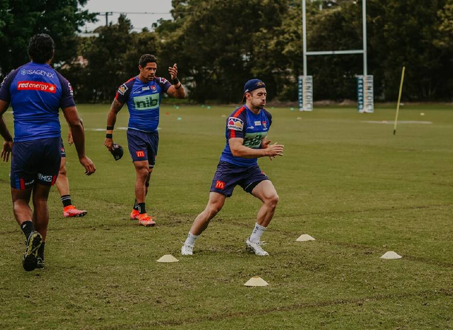 BEST FOOT FORWARD: Adam Clune, who played 10 games for the Dragons last season and was at halfback when the side beat the Knights 22-13 in round four, at training. 