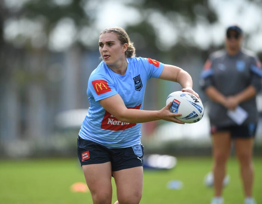 Newcastle Knights NRLW playmaker Jesse Southwell training with the NSW Sky Blues in Sydney on Thursday ahead of the first women's State of Origin fixture next week. Picture NRL Photos